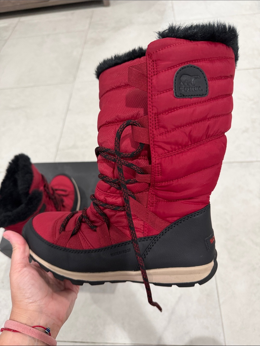 Sorel Red Lace-Up Faux Fur-Trim Winter Boots - Picture 4 of 5